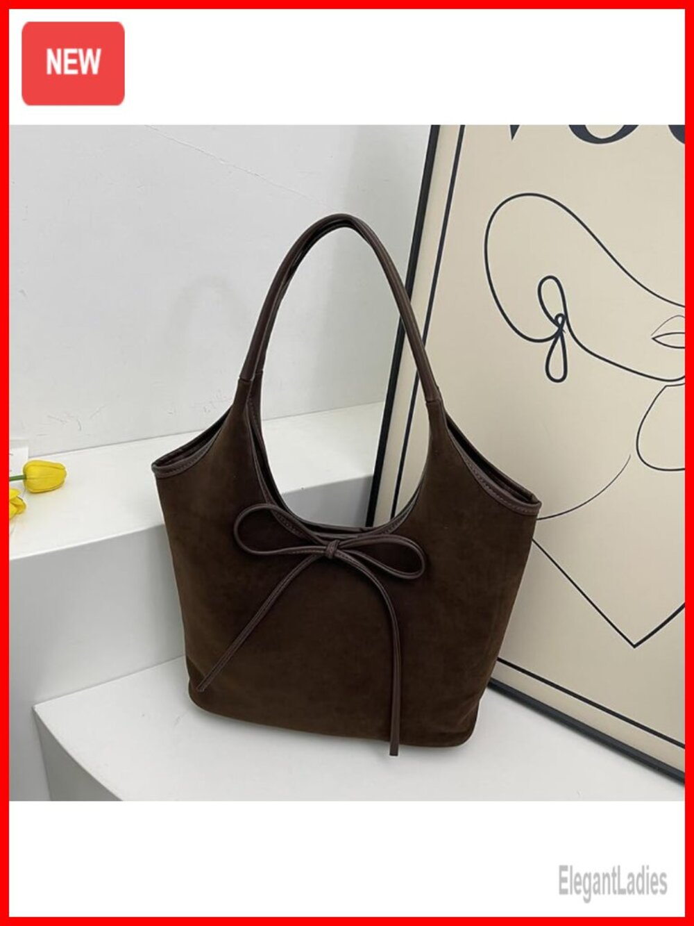 Faux Suede Hobo Tote Bag with Cross Lock - Picture 3 of 6